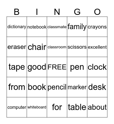 Classroom Bingo (Unit 3) Bingo Card