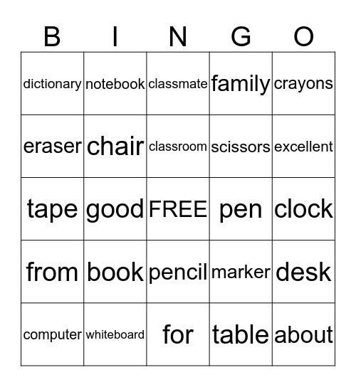 Classroom Bingo (Unit 3) Bingo Card