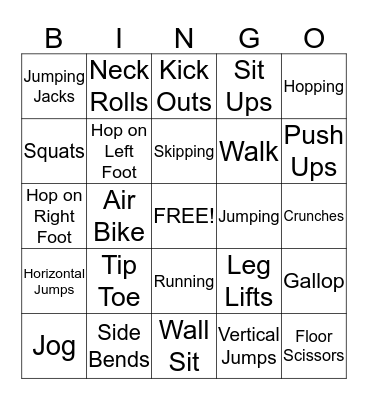 Fitness Bingo  Bingo Card