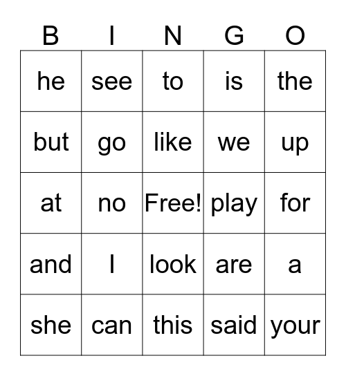 Sight Words through Unit 2 Bingo Card