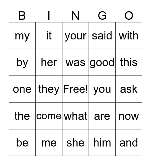 Sight Words Unit 3 Bingo Card