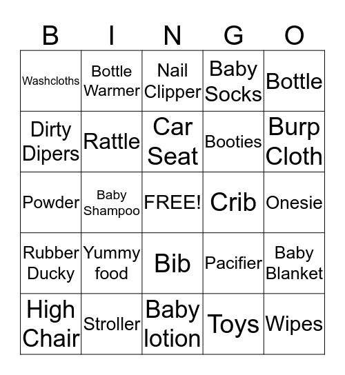 Ria's Baby Shower Bingo Card