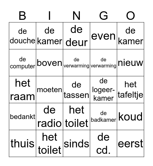 uit logeren Bingo Card