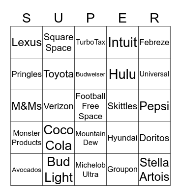 Super Bowl 2018 Bingo Card