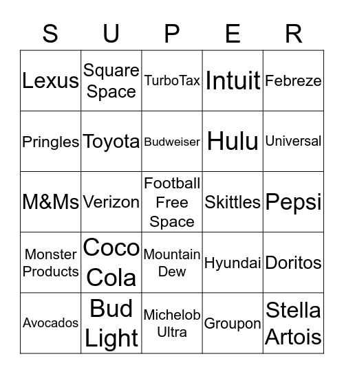 Super Bowl 2018 Bingo Card