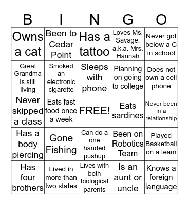 Untitled Bingo Card