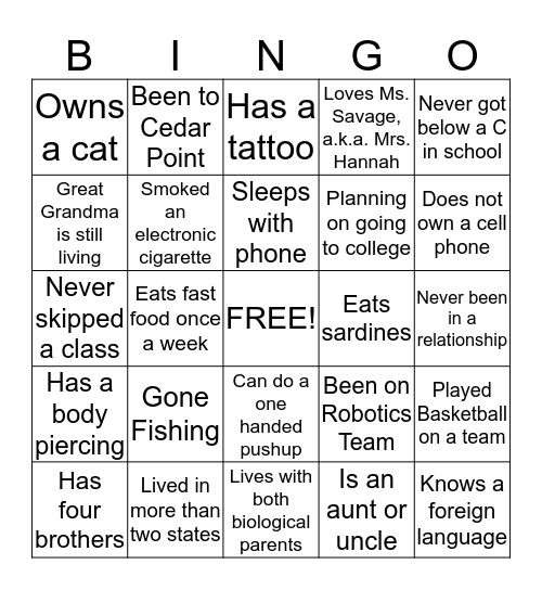 Untitled Bingo Card