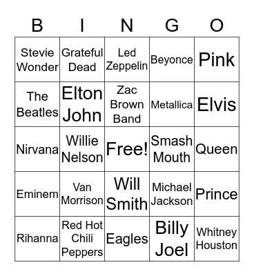 Musical Artist Bingo Card