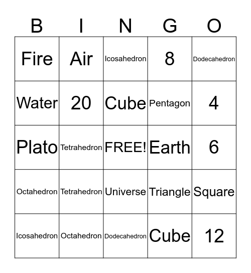 Platonic Solids Bingo Card