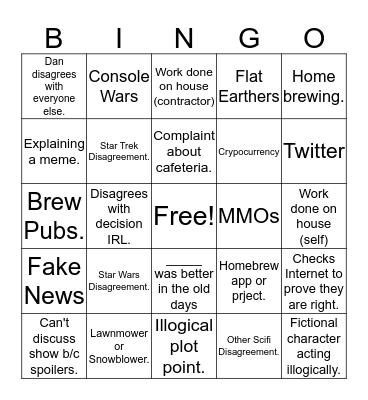 Lunch Bingo Card