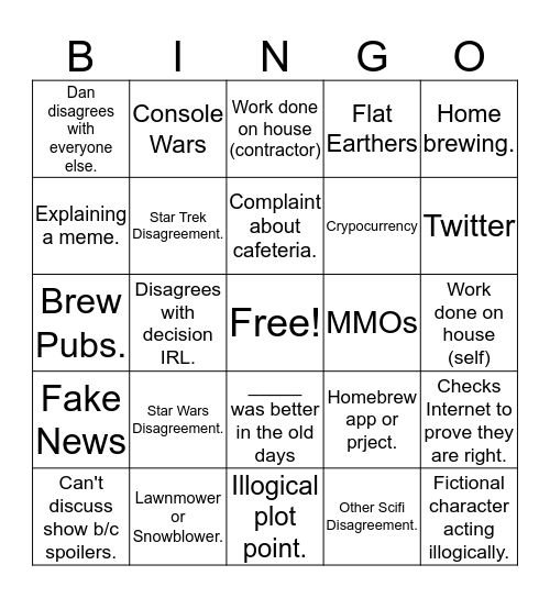 Lunch Bingo Card