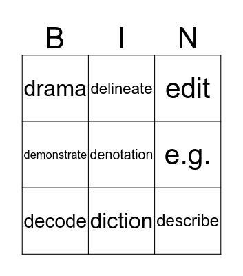 Language Arts Bingo Card