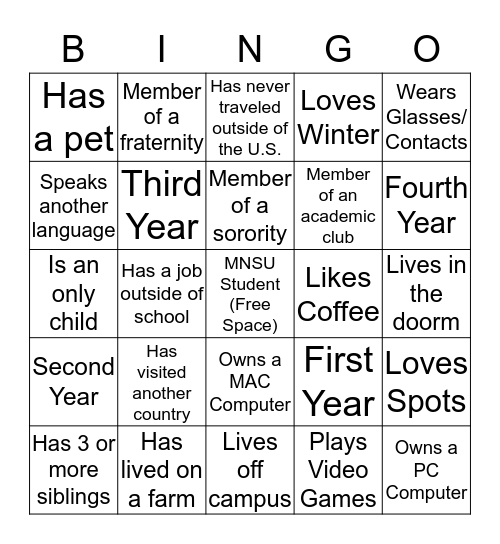 Identity Bingo Card