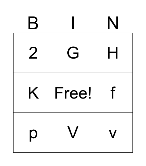 Number and Letter Recognition Bingo Card