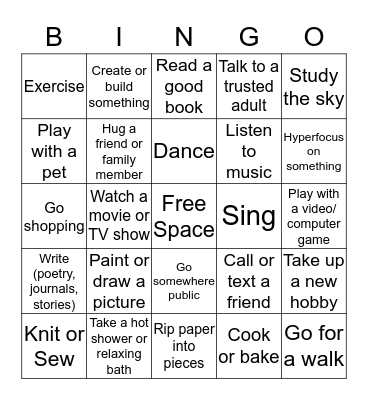 Coping Strategies Bingo Card