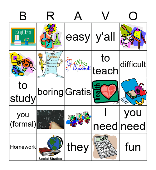 Realidades 1 Capítulo 2A Bingo Card