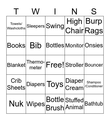 Baby Shower Bingo Card