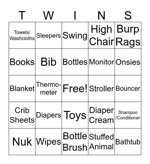 Baby Shower Bingo Card