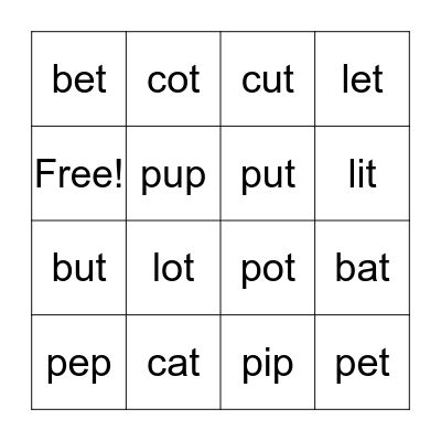 Vowel Sounds Bingo Card