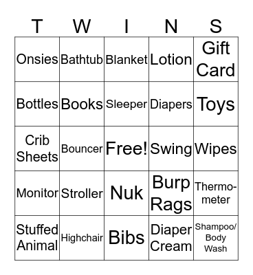 Baby Shower Bingo Card