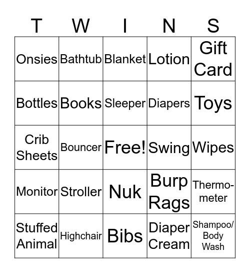 Baby Shower Bingo Card