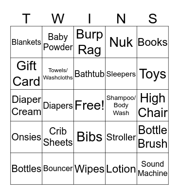 Baby Shower Bingo Card