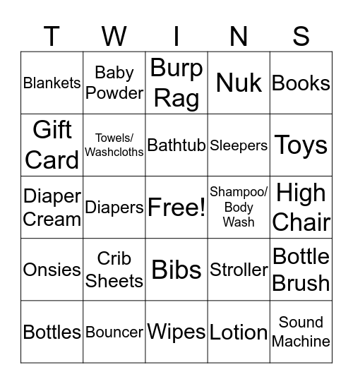 Baby Shower Bingo Card