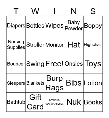 Baby Shower Bingo Card