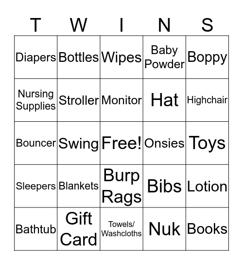 Baby Shower Bingo Card