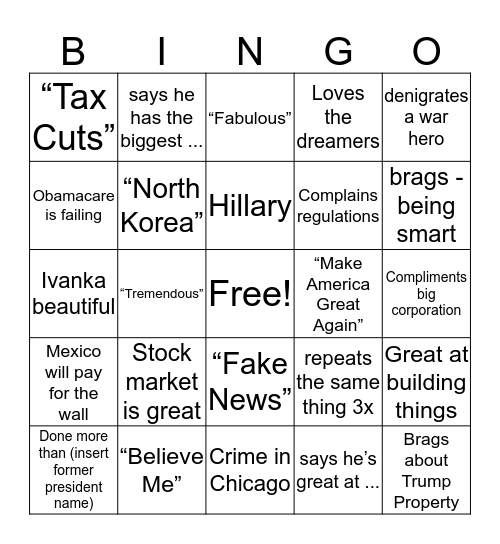 Spark Actions SOTU Bingo Card
