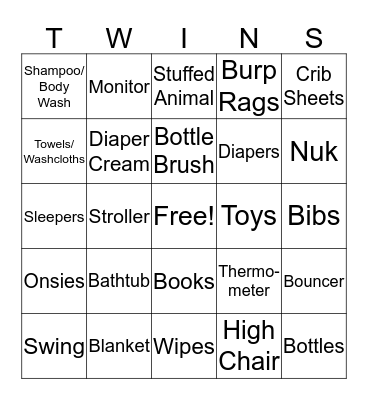Baby Shower Bingo Card