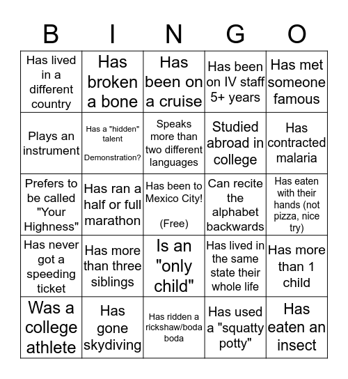 New Director Training Bingo Card