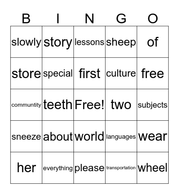 2nd Grade, Lesson 13 Bingo Card