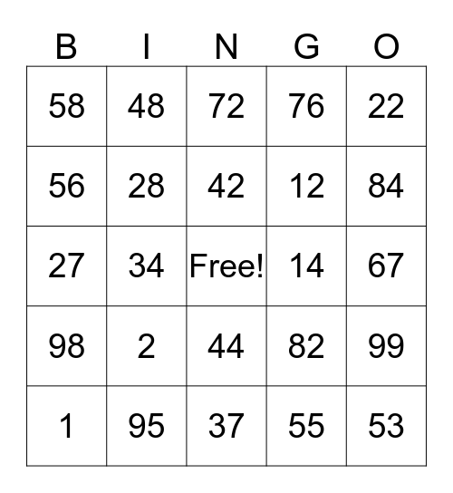 Place Value Bingo Card