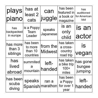 Poppy Bingo Card