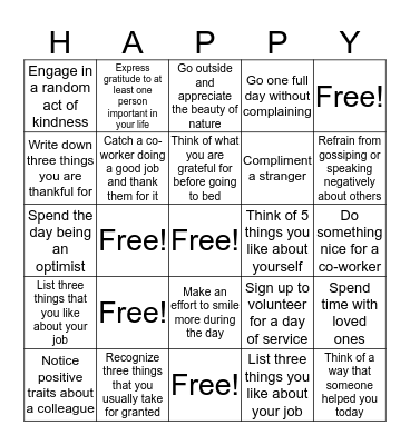 20 Days of Gratitude Challenge Bingo Card