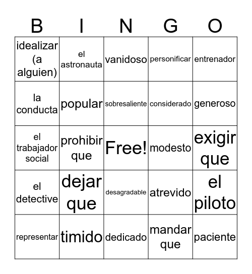 Capitulo 4.1 Bingo Card