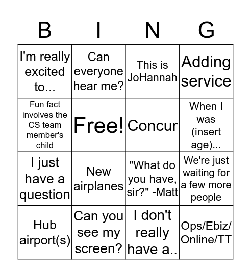 CS Call 1/26/18 - First Bingo of the new year Bingo Card