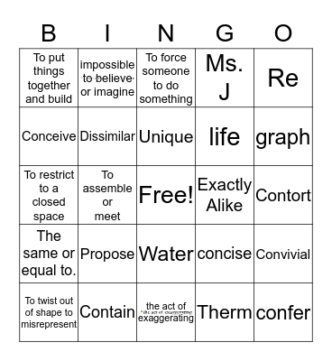 Vocabulary Bingo Card