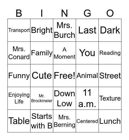 DW Yearbook Bingo Card