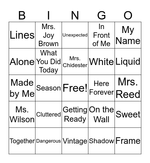 Cambree Yearbook Bingo Card