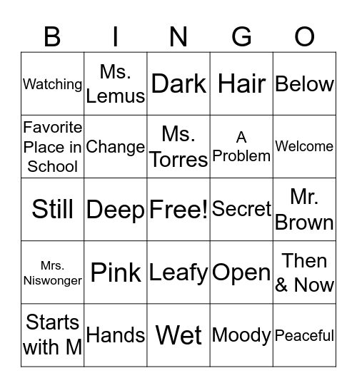 Jose Yearbook Bingo Card