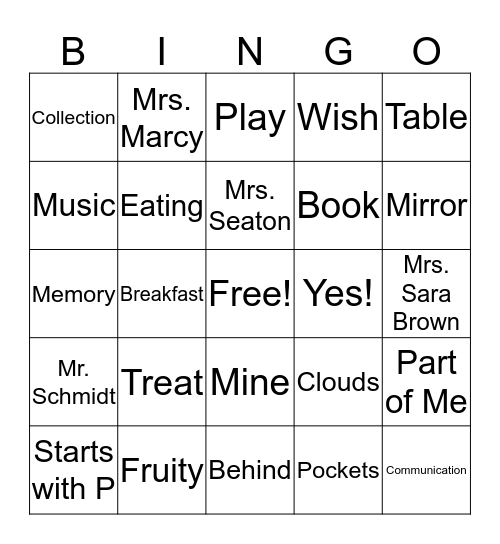 Carlos Yearbook Bingo Card