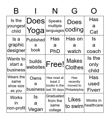 Social Networking Bingo Card