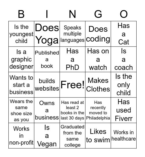 Social Networking Bingo Card
