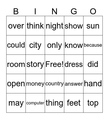 Edmark Level 2 Set 2 Bingo Card