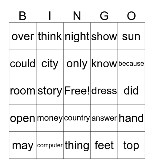 Edmark Level 2 Set 2 Bingo Card