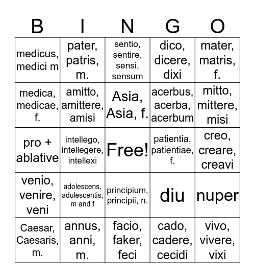 Chapter 12 Bingo Card