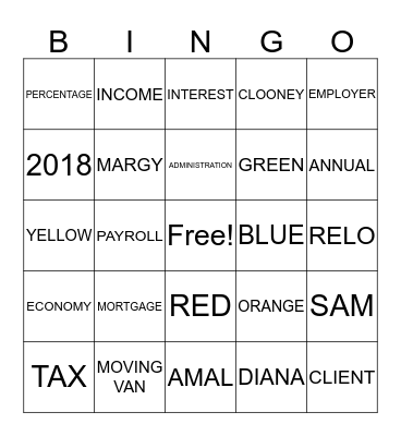 RELO TAX Bingo Card