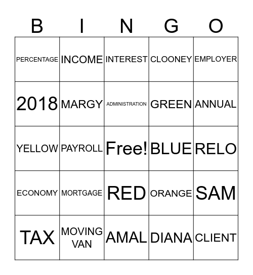 RELO TAX Bingo Card